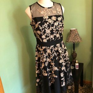 Black with Embroidered Rose Color Flowers Cocktail Dress